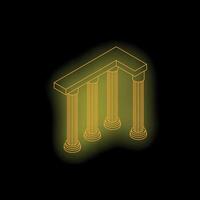 Glowing yellow pillars forming a corner on black background vector