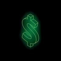 Green neon dollar sign glowing on black background vector