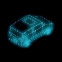 Glowing blue outlines of a car are hovering on a black background vector