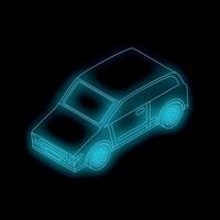 Neon blue outline of a generic hatchback car shining on black background vector