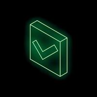 Neon green check mark glowing on black background vector