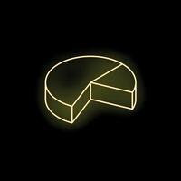 Neon yellow pie chart separating from the pack on black background vector