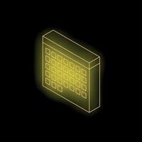 Yellow neon light showing spreadsheet on black background vector