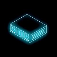 Neon server rack glowing against black background vector