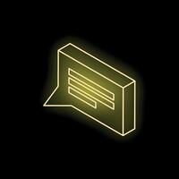 Neon yellow speech bubble isometric chat message icon vector