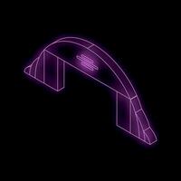 Glowing purple neon line bridge structure icon isolated on black background vector