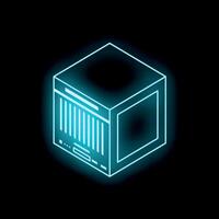 Neon server rack glowing on black background vector