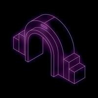 Neon archway entrance with stairs leading up on black background vector