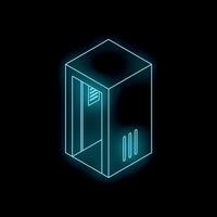 Glowing neon line elevator on black background vector
