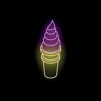 Neon sign depicting ice cream cone shining on black background vector