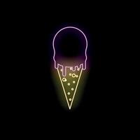 Neon ice cream cone melting on black background vector