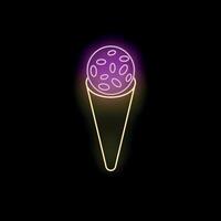 Neon sign of ice cream scoop in waffle cone on black background vector