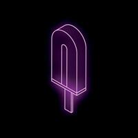 Bright purple neon sign depicting an ice cream on a stick on black background vector