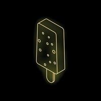 Yellow neon sign of ice cream on a stick on black background vector