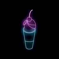 Neon sign representing a milkshake with whipped cream and a cherry on top vector