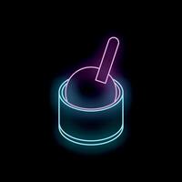 Neon sign representing ice cream cup with spoon on black background vector