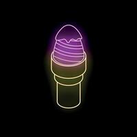 Glowing neon sign of ice cream cone on black background vector