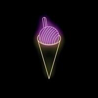 Neon sign representing ice cream ball glowing on black background vector