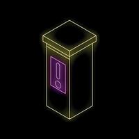 Neon public voting box with exclamation mark is glowing on black background vector