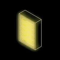 Glowing neon server rack illustrating data storage concept vector