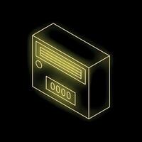 Glowing yellow neon line game console icon on black background vector