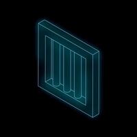 Glowing neon prison cell bars behind square window frame vector