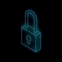 Blue glowing padlock protecting important data on black background vector