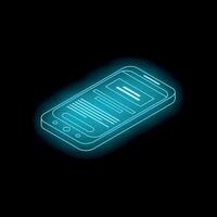 Neon smartphone showing mobile app interface on black background vector