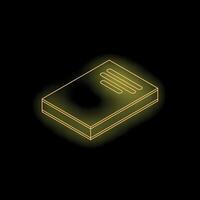Neon yellow notebook glowing on black background vector