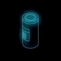 Neon blue glowing medicine container on black background vector