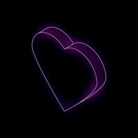 Glowing purple neon heart forming a 3d shape on black background vector