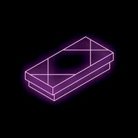 Neon icon of a rectangular chocolate bar with a filling on black background vector