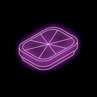 Neon sign showing container full of freshly cut lime slices on black background vector