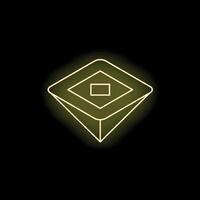 Neon yellow diamond shape with square center glowing on black background vector