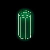 Green neon hexagonal prism glowing on black background vector