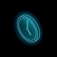 Neon clock showing eight o'clock on black background vector