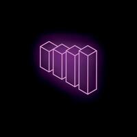 Neon bar chart showing increasing values in purple on black background vector