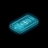 Neon blue smartphone showing a delivery tracking app with a cardboard box on its screen vector