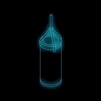 Glowing neon blue punching bag on black background isometric view vector