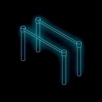 Neon blue outline of parallel bars on black background, isometric view vector