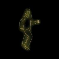 Young man running in neon light illustration on black background vector