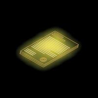 Glowing neon line icon for document with signature and seal vector