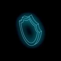 Blue neon shield is glowing on dark background vector