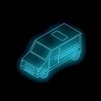 Neon blue minivan glowing on dark background vector