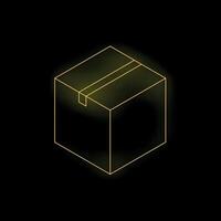 Glowing neon yellow cardboard box delivery concept vector