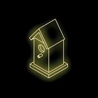 Glowing neon birdhouse on black background vector