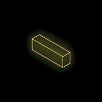 Neon yellow 3d rectangular cuboid shape glowing on black background vector