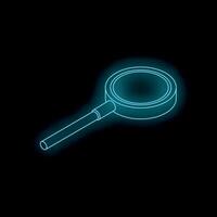 Neon magnifying glass shining on a dark background vector