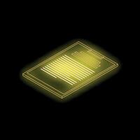 Neon yellow clipboard with paper showing text isometric icon illustration vector