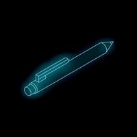 Glowing neon pen floating on black background vector